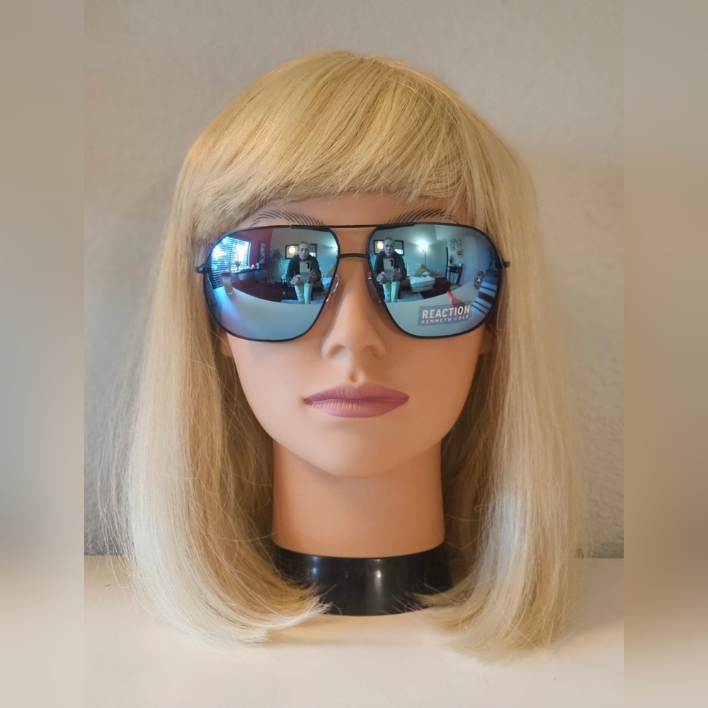 Kenneth Cole Reaction Unisex Aviator Sunglasses With Blue Mirror Lenses
